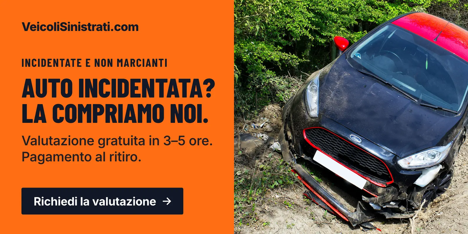 VeicoliSinistrati.com: auto incidentata? La compriamo noi. Valutazione gratuita in 3-5 ore e pagamento al ritiro