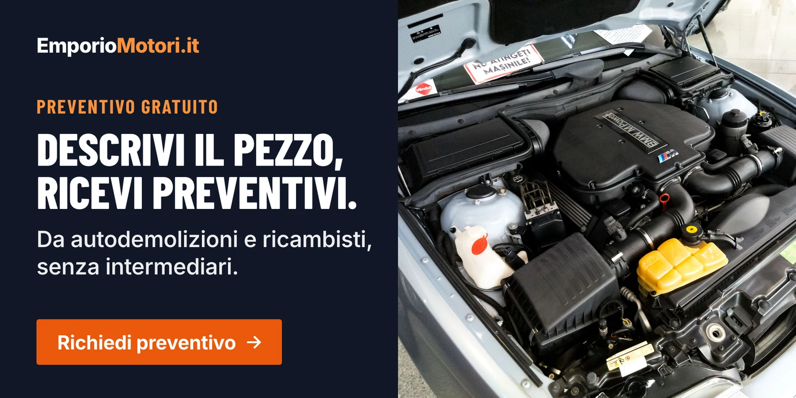 Descrivi il pezzo e ricevi preventivi gratuiti da autodemolizioni e ricambisti, senza intermediari
